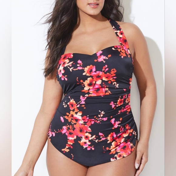 ⭐️ NWT SWIMSUITS FOR ALL Floral Halter 1-Piece Chlorine Resistent Swimsuit #1213 - Picture 5 of 10